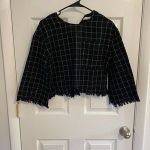 Mango Casual Fall/Winter Check pattern Black Crop Top